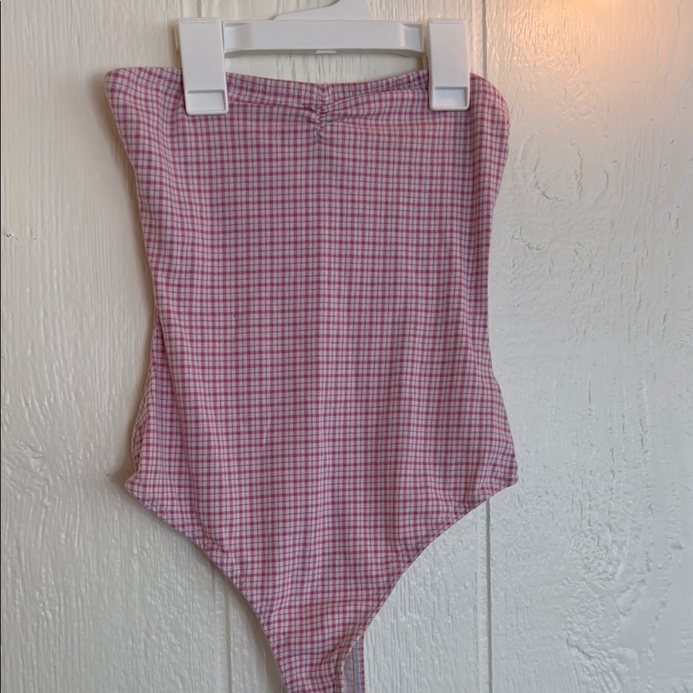 Pink Coquette Gingham Strapless Bodysuit